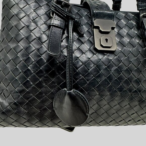 Bottega Veneta Womens Woven Leather Intrecciato Roma Satchel Bag Handbag Black - Picture 4 of 16